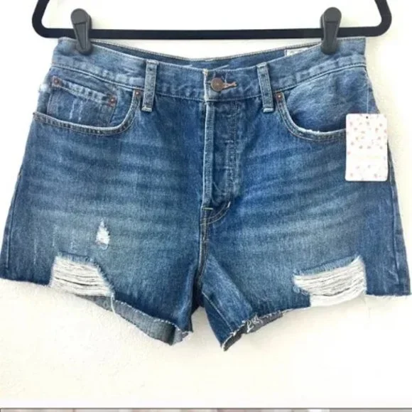 New Free People Sofia Short in Washed Denim Waves - Picture 3 of 7